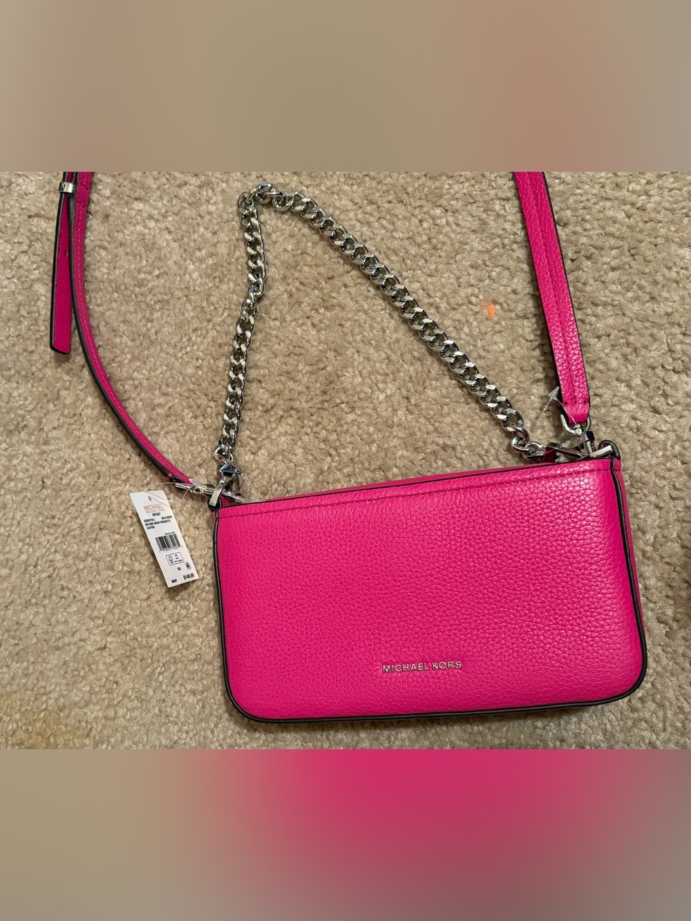 MICHAEL KORS Bright Pink Leather Shoulder Bag with Chain Strap